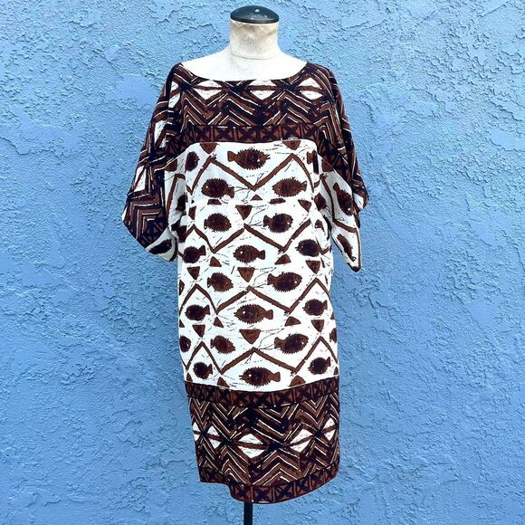 Anna Sui Silk Dress Fish print Shift Size 6 Anthropolgie - Picture 2 of 8